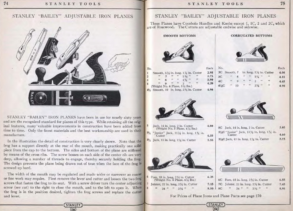 Stanley 1929 Catalog – Bailey Planes